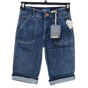 Democracy 13" Inseam Bermuda Shorts Roll Cuff High Rise Ab Solution Indigo 4